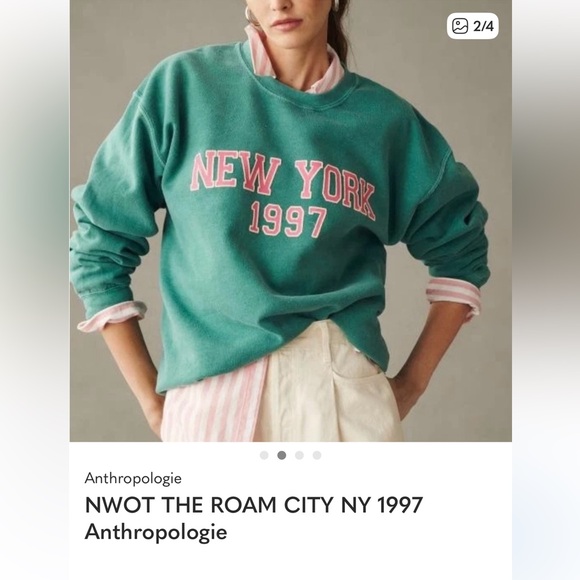 Anthropologie Sweaters - Anthropologie Teal Sweatshirt with Pink 'New York 1997'